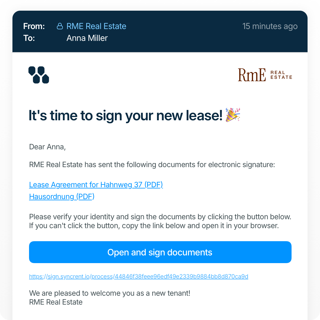 Lease signature invitation